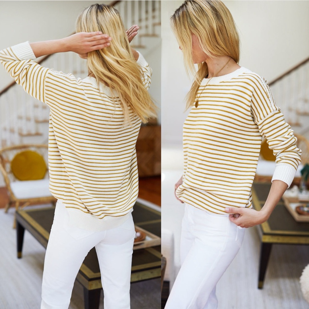 Emerson Fry Carolyn Sweater in Marigold Stripe Organic Cotton Size Large - Picture 2 of 8